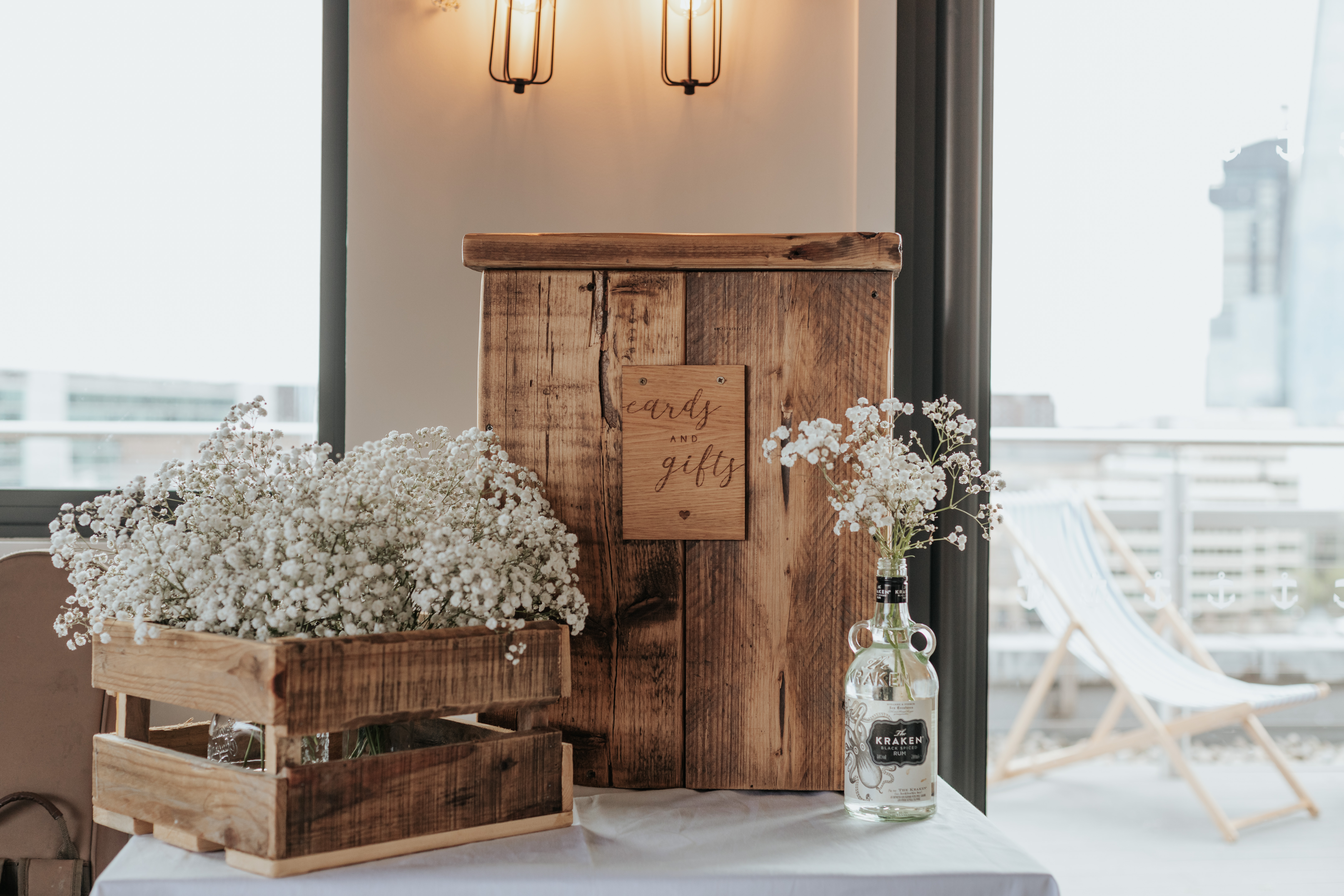 HannahSam25_07-150 A wooden cards and gifts box surrounded by gypsophila