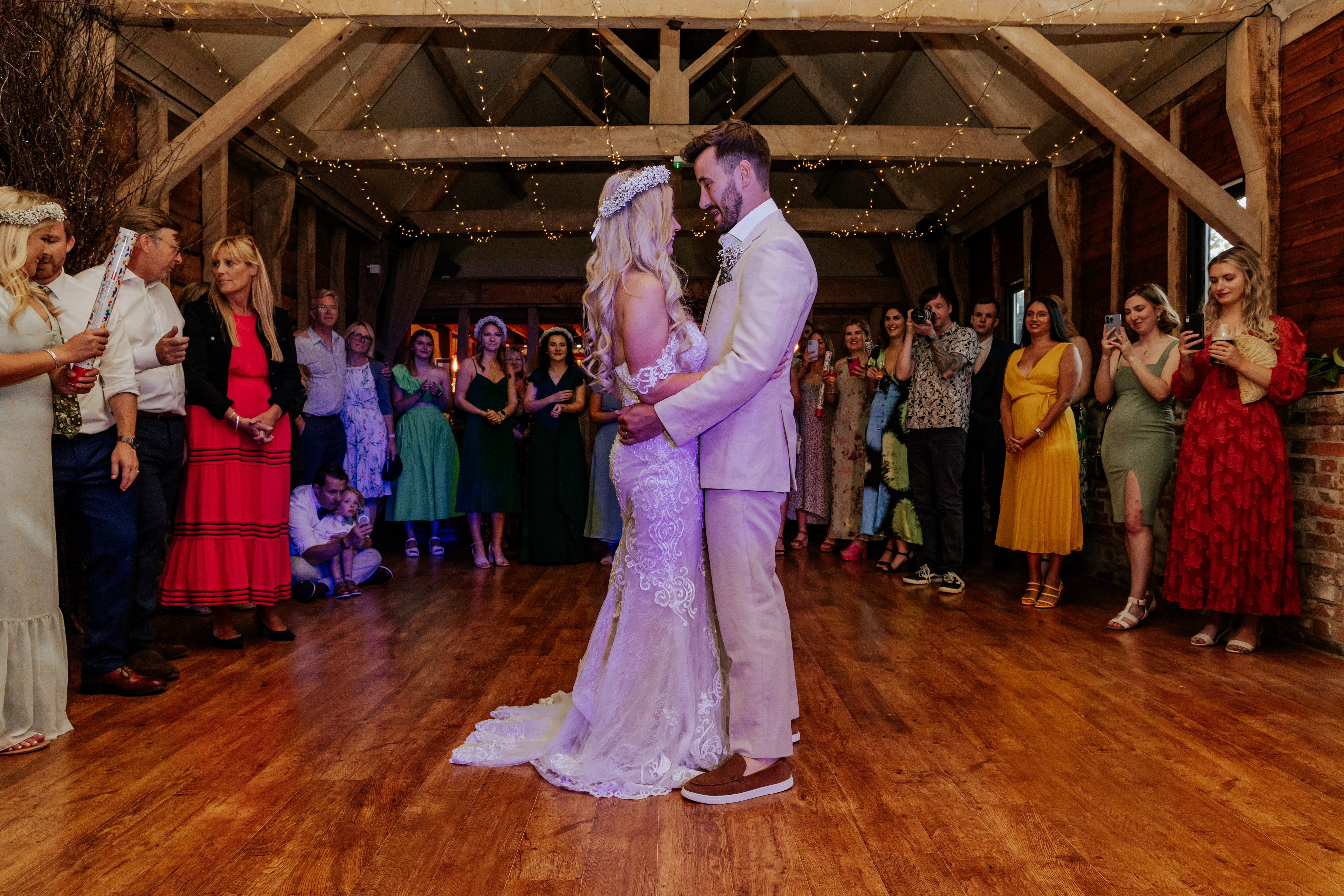 Bride and Groom dance together during their first dance at Wellington Barn