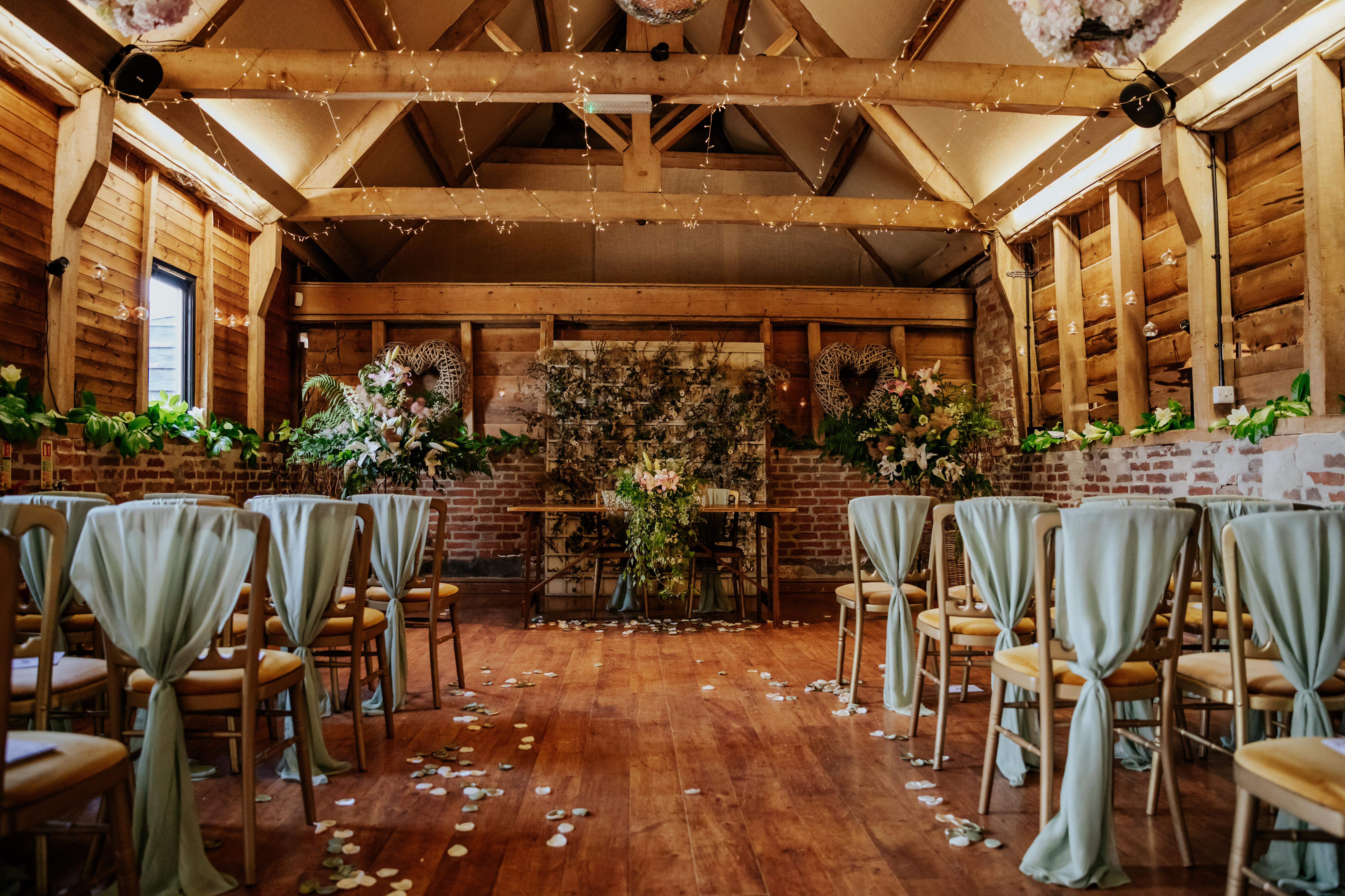 The Oak Barn at Wellington Barn all ready for a wedding ceremony